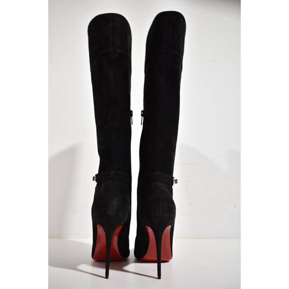 Christian Louboutin Lock Kate Botta 100 Black Suede Knee High Heel Boot 40.5 - Picture 11 of 12
